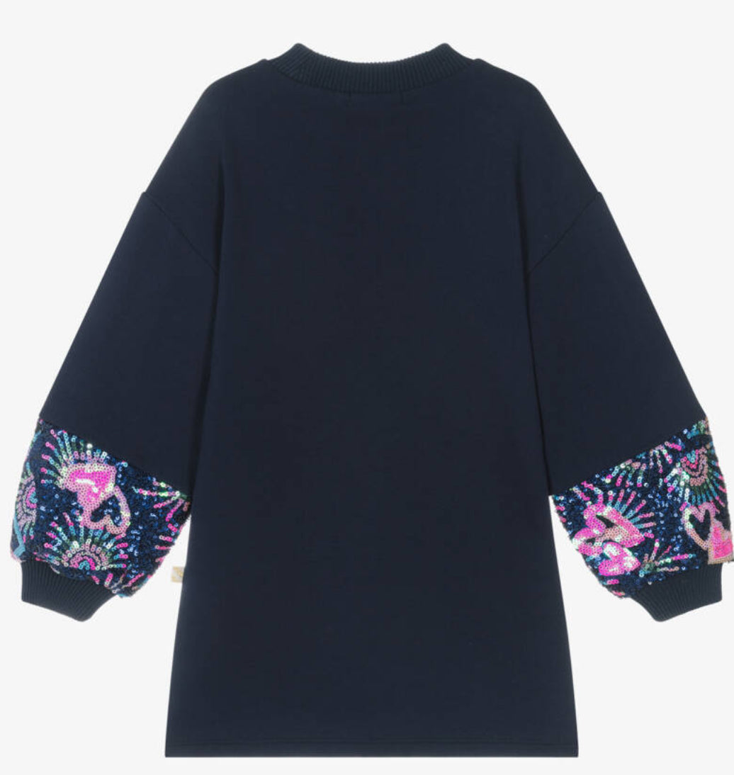 Billieblush Girls Navy Sequin Sweater Dress ZU21280