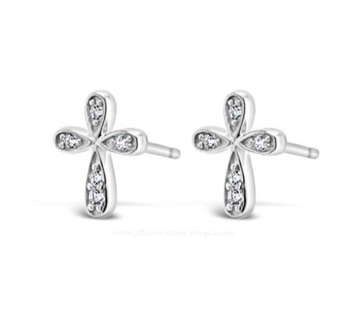 Girls Silver Cross Earrings HCE421.