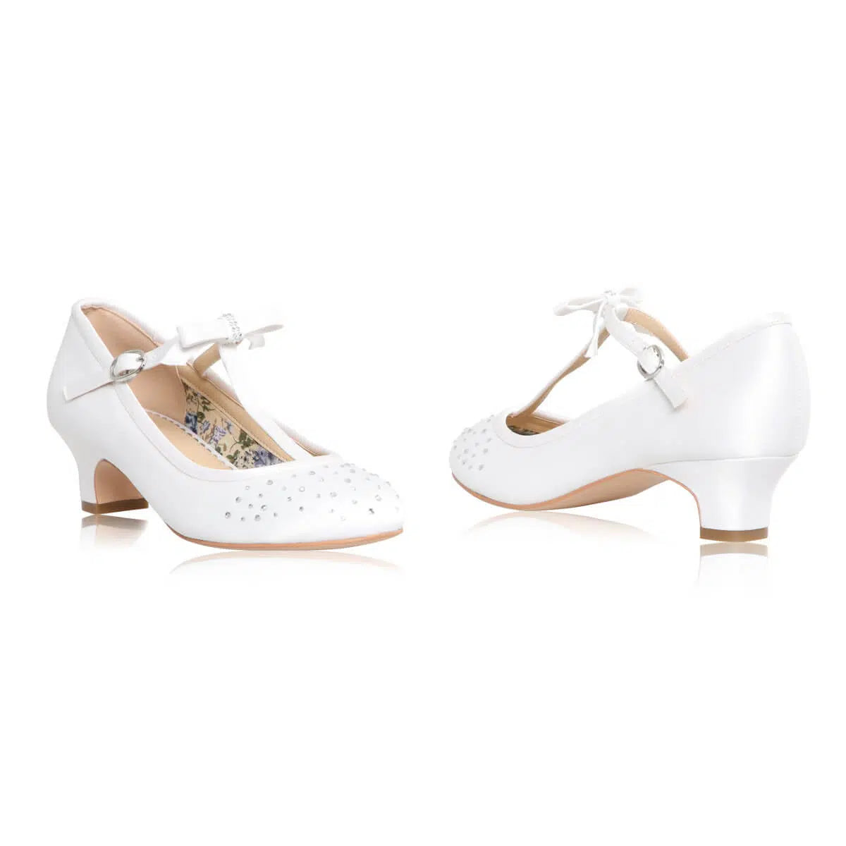 Vickie White Satin T-Bar Communion Shoes