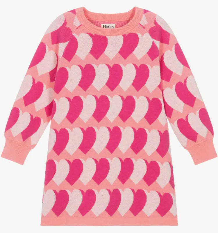 Hatley Girls Coral Pink Knit Heart Dress