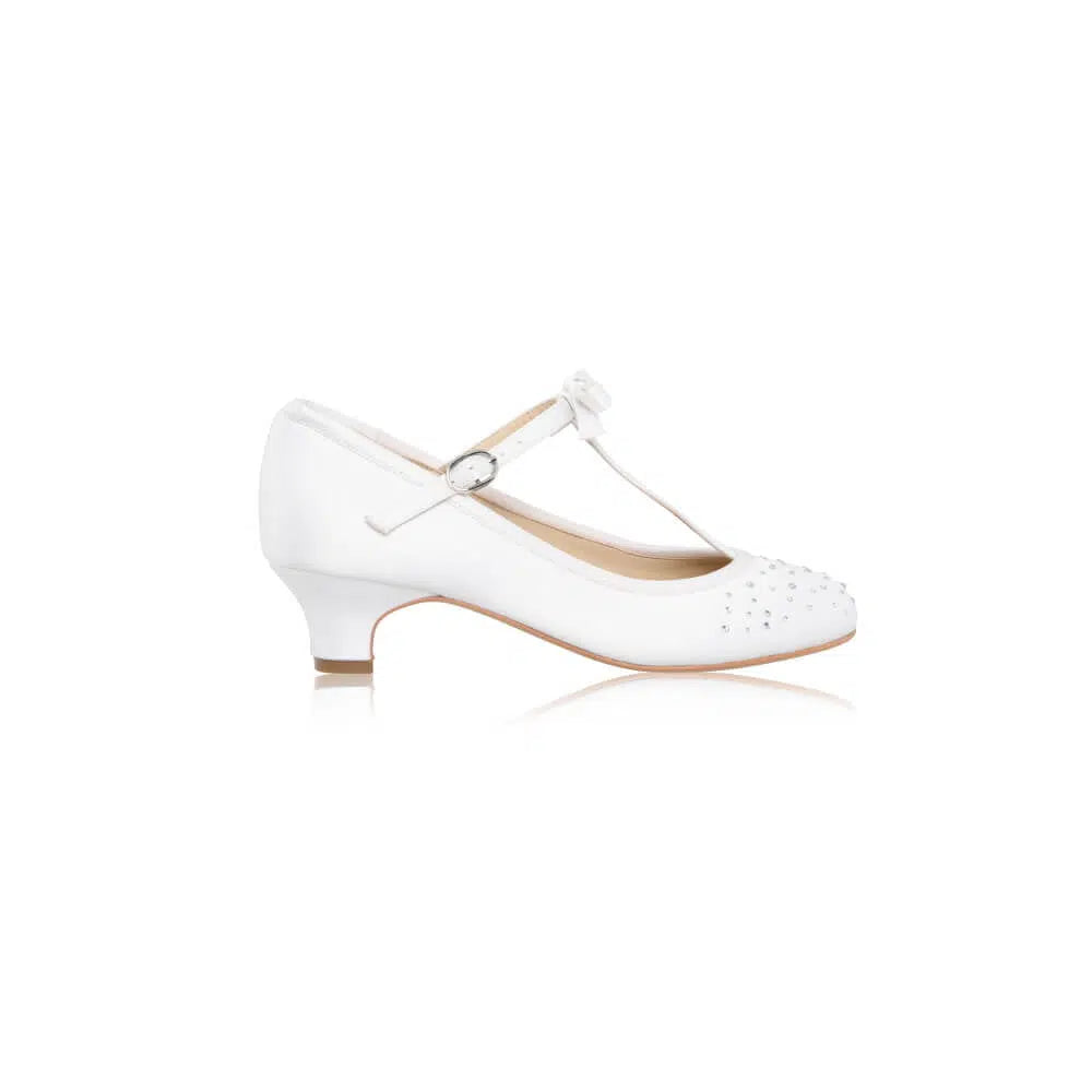 Vickie White Satin T-Bar Communion Shoes