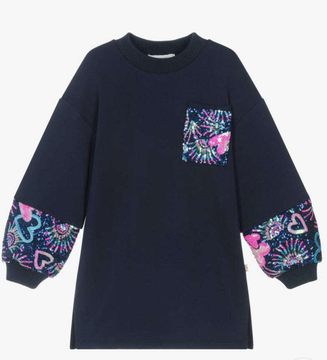 Billieblush Girls Navy Sequin Sweater Dress ZU21280