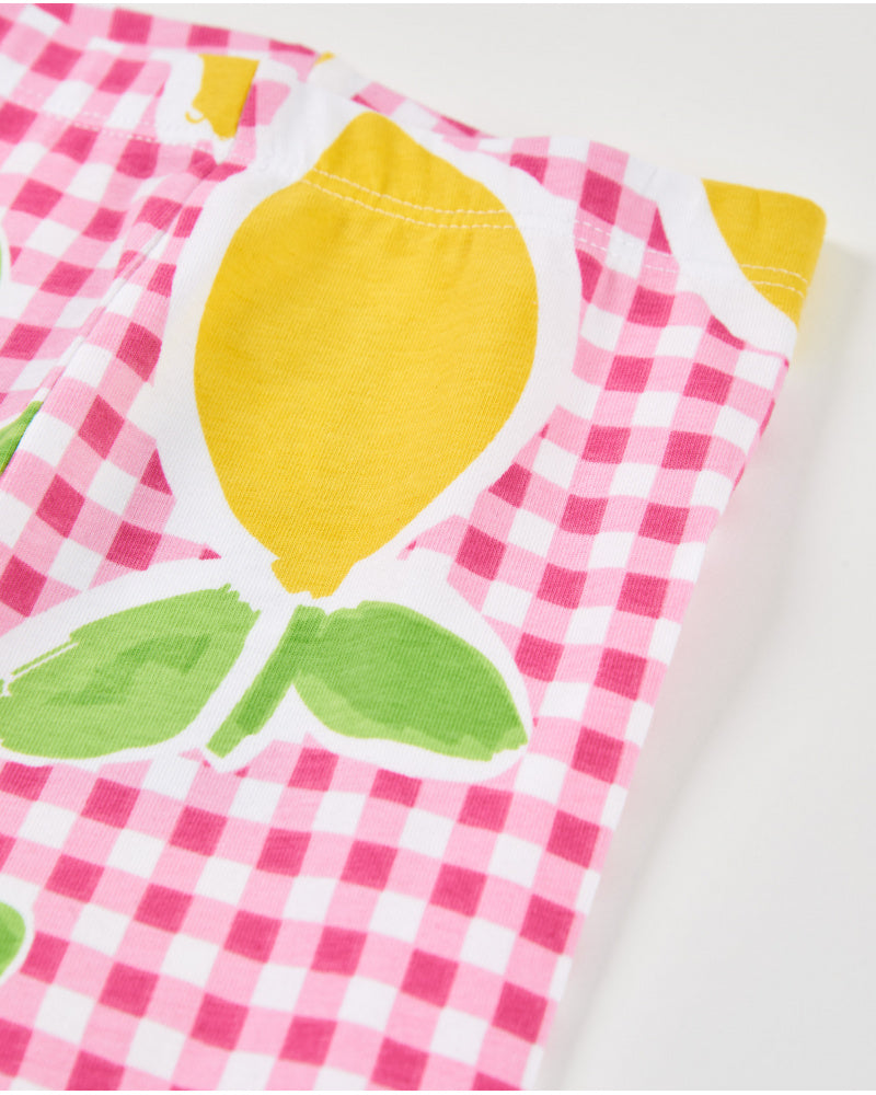 Tuc Tuc Girls Lemon Pink Gingham Pattern Crop Leggings