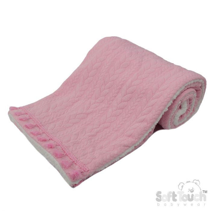 Pink Chevron Knit Sherpa Lined Baby Blanket