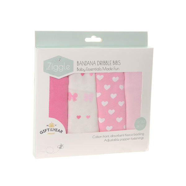 Ziggle Bibs “Hearts and Bows” 4 Pack