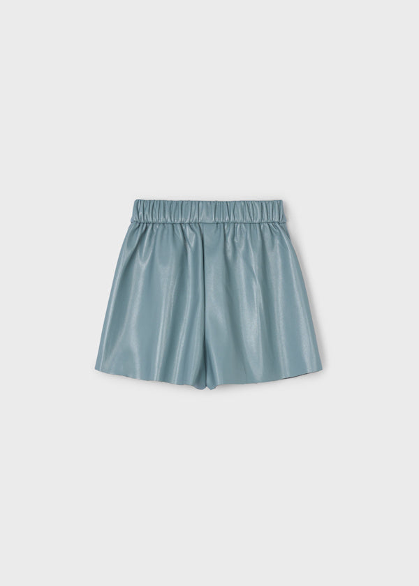 Mayoral Girls Faux Leather Shorts- Duck Egg Blue
