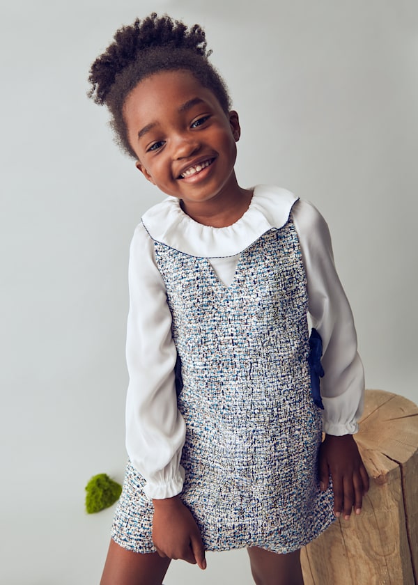 Mayoral Girls Navy Tweed Pinafore Dress