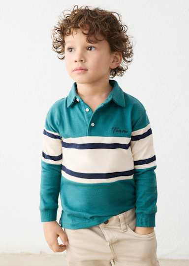 Mayoral Boys Teal Stripe Polo Shirt