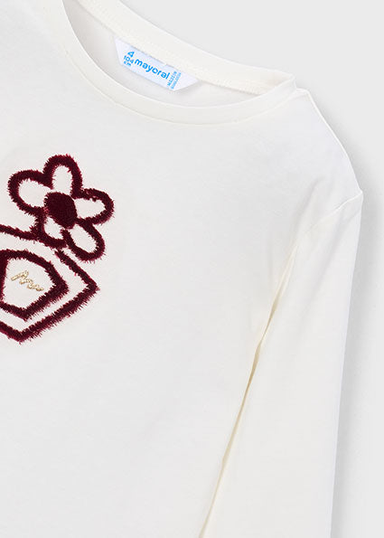 Mayoral Girls Raspberry Red Velour Floral T-Shirt