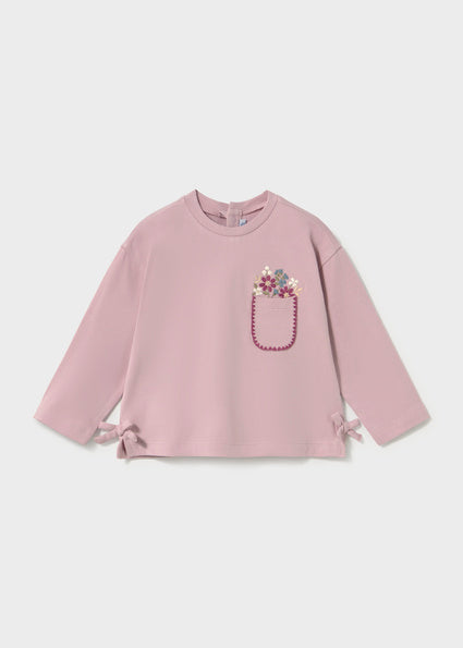 Mayoral Younger Girls Mauve Floral Long Sleeve Top