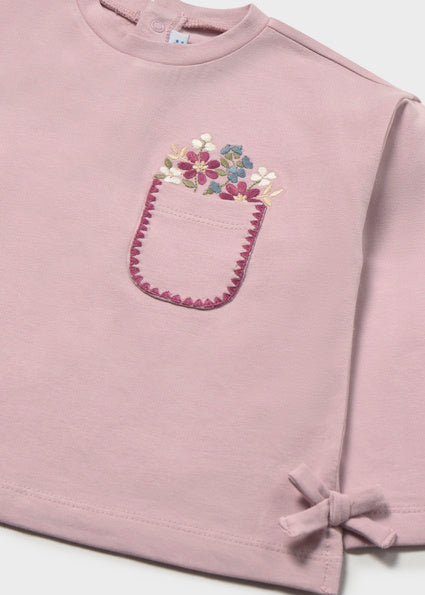 Mayoral Younger Girls Mauve Floral Long Sleeve Top