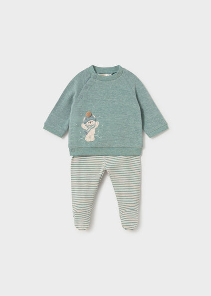 Mayoral New born Boys Jumper And Stripe Leg Warmer Set.