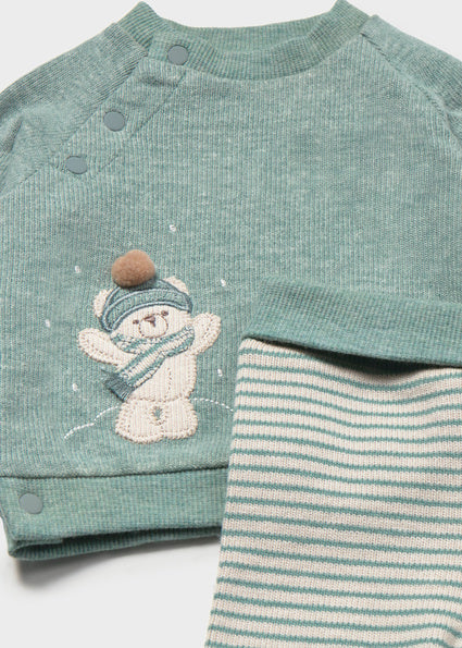 Mayoral New born Boys Jumper And Stripe Leg Warmer Set.