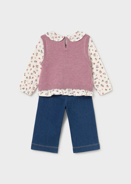 Mayoral Younger Girl Outfit, Wide Leg Trousers and Knit Blouse Vest
