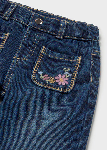 Mayoral Younger Girls Wide Leg Embroidered Pocket Jeans