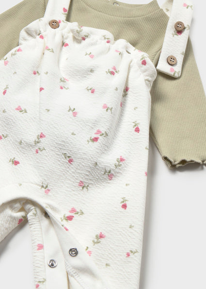 Mayoral Newborn Girl Print Dungarees And Jumper Set