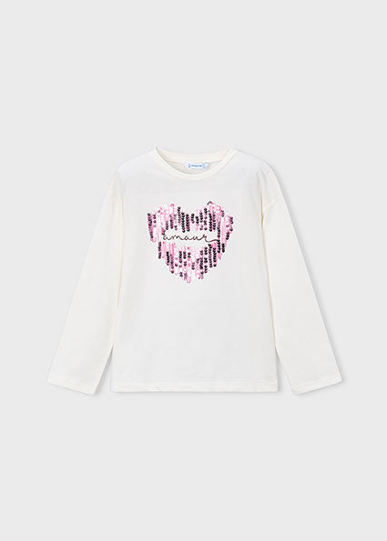 Mayoral Girls Sequin Heart Long Sleeve Tshirt