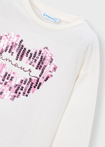 Mayoral Girls Sequin Heart Long Sleeve Tshirt
