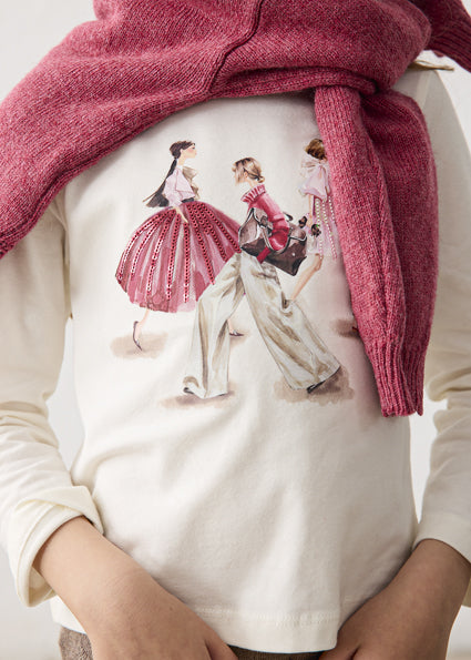 Mayoral Girls Long Sleeve Raspberry Red Design Top