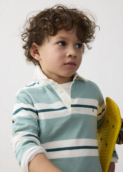 Mayoral Boys Teal Green Stripe Polo Shirt