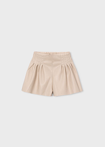 Mayoral Girls Cream Faux Leather Shorts