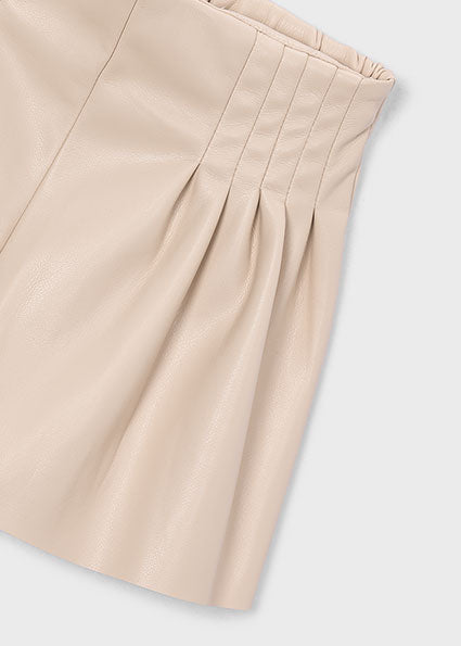 Mayoral Girls Cream Faux Leather Shorts