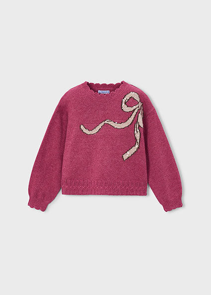 Mayoral Girls Raspberry Red Sequin Bow Jumper