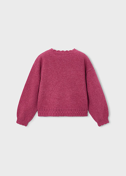 Mayoral Girls Raspberry Red Sequin Bow Jumper