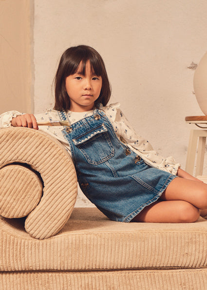 Mayoral Girls Denim Pinafore Dress with Embroidery Detail