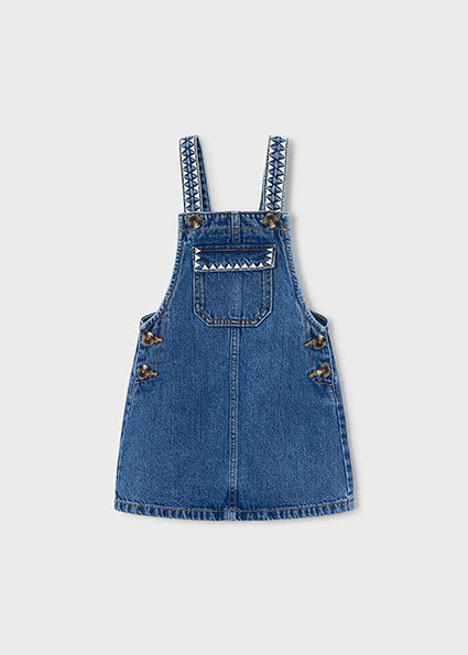 Mayoral Girls Denim Pinafore Dress with Embroidery Detail