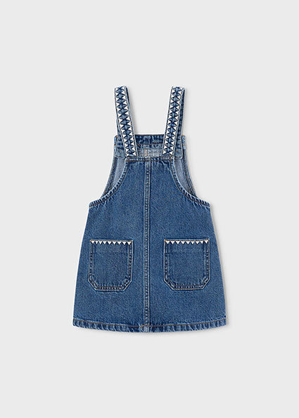 Mayoral Girls Denim Pinafore Dress with Embroidery Detail