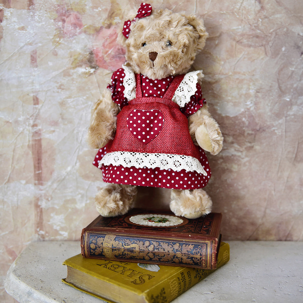 Teddy Bear with Red and White Polka dot Love Heart Dress
