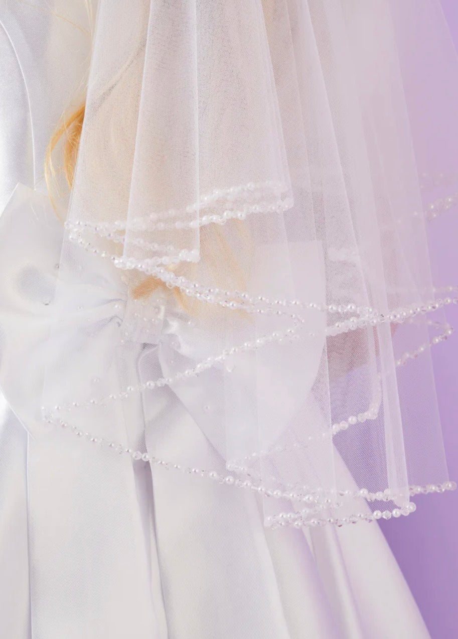 White Communion Pearl Veil- Celine
