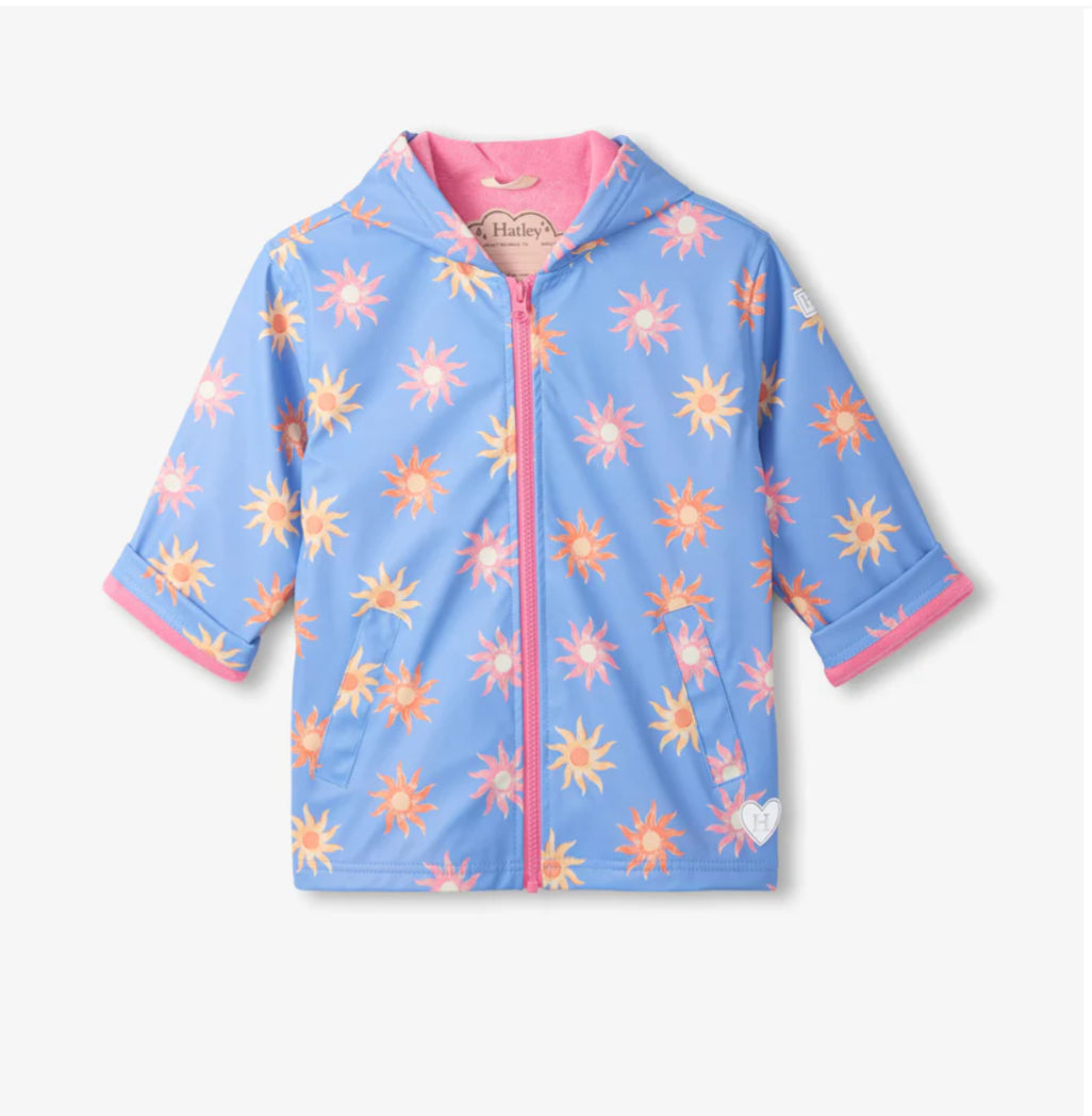 Hatley Girls Suns Zip-Up Rain Jacket.