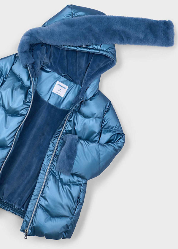 Mayoral Girls Ocean Blue Glossy Coat