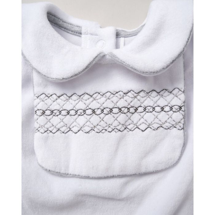 Unisex White Velour Smock Sleepsuit