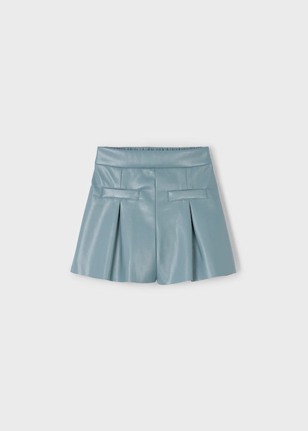 Mayoral Girls Faux Leather Shorts- Duck Egg Blue