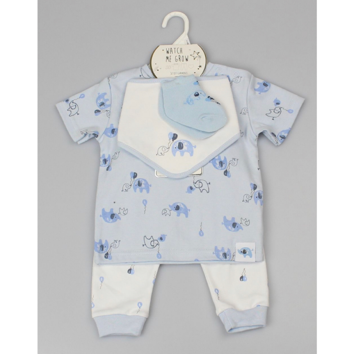 Baby Boy Ivory& B/Blue 4pc Elephant Layette Set