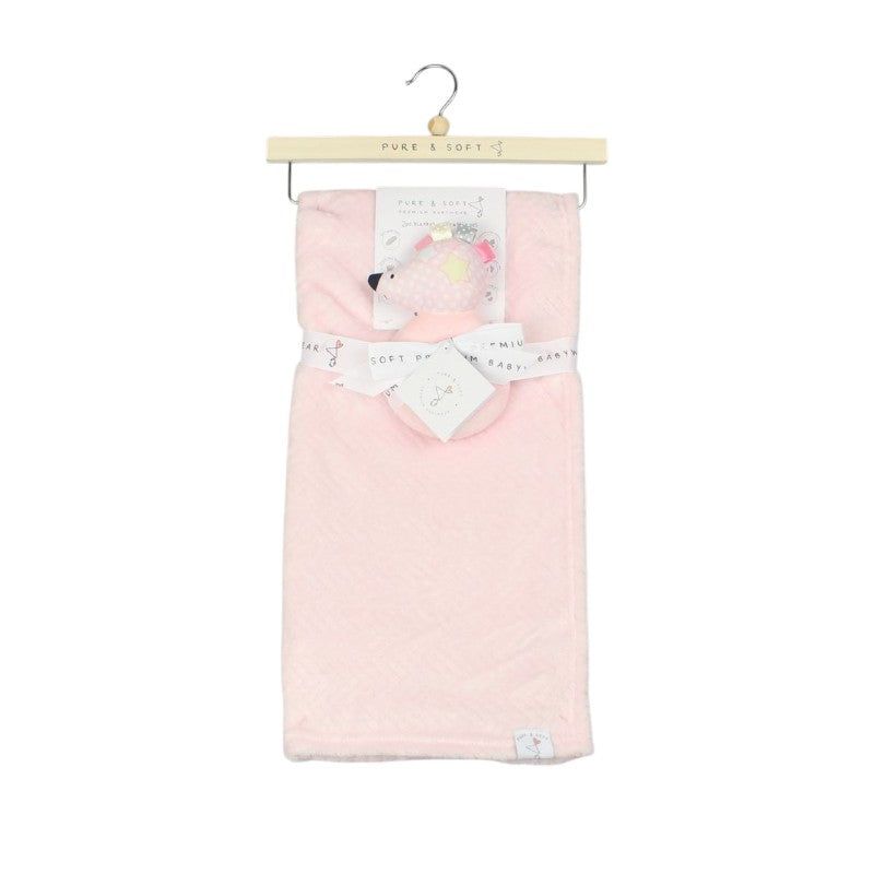 Pink Plush Blanket & pink hedgehog Rattle Set