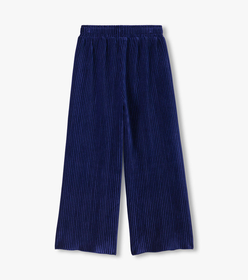 Hatley Girls Navy Pleat Velour Wide Leg Trouser