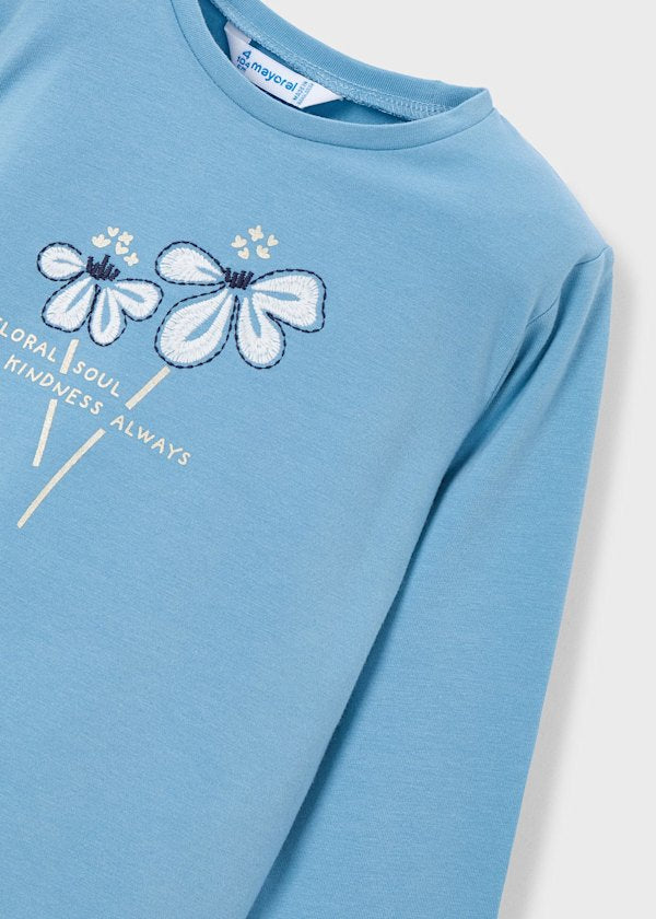 Mayoral Girls Blue Long Sleeve Flower Top