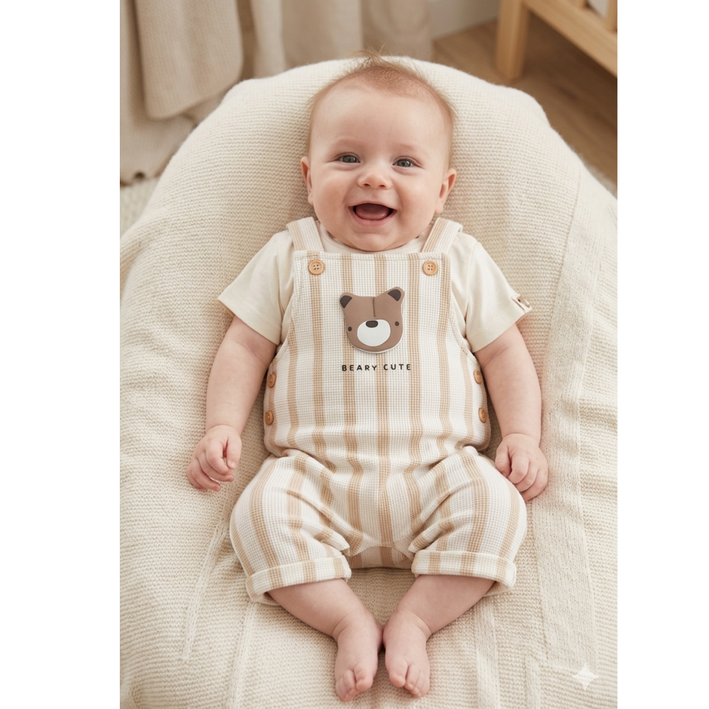 Baby Boy Beige Dungaree Set