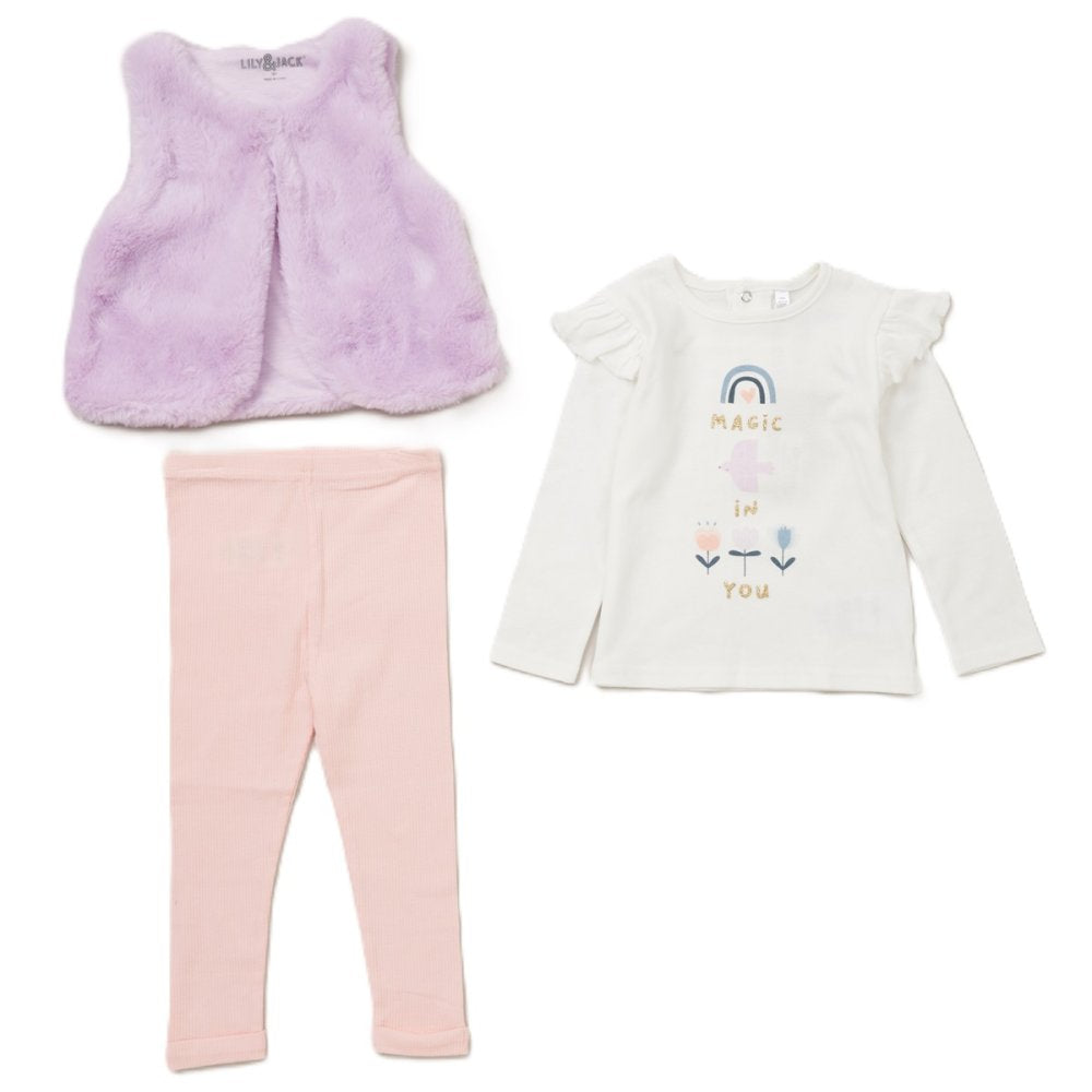 Younger Girls 3 Piece Lilac Gilet Set