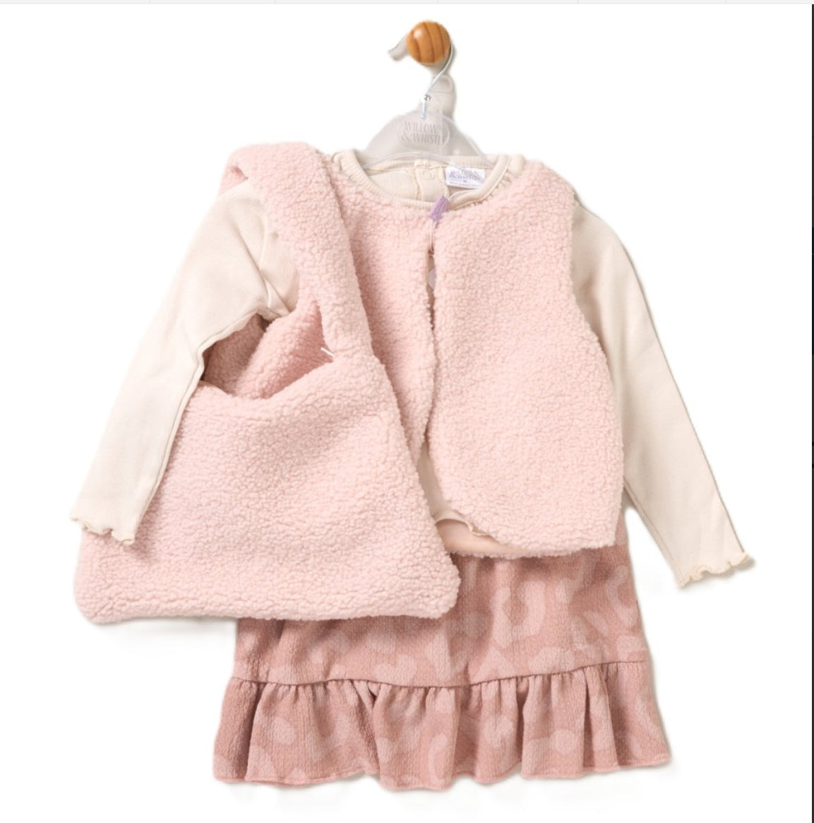 Girls Pink Borg Outfit With Handbag