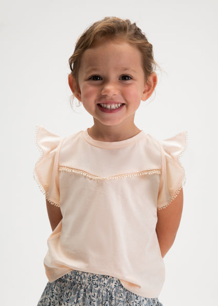 Mayoral Girls Peach Ruffle T-Shirt 3008