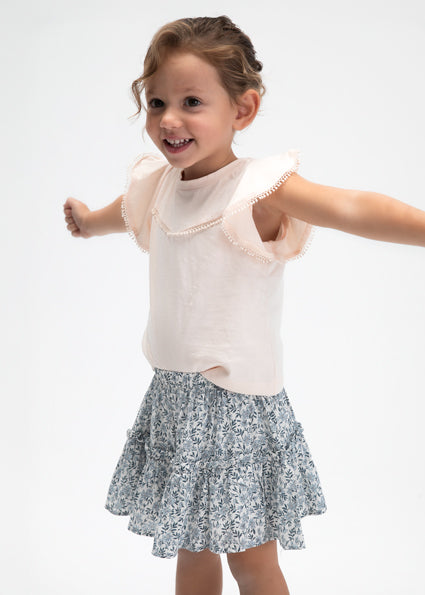 Mayoral Girls Peach Ruffle T-Shirt 3008