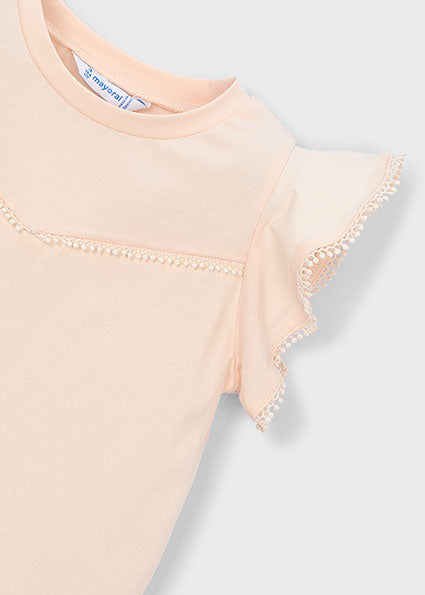 Mayoral Girls Peach Ruffle T-Shirt 3008