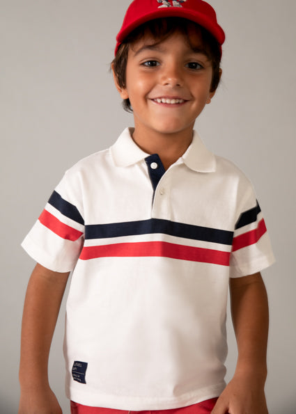 Mayoral Boys Cream Red Short Sleeved Polo 3107 037