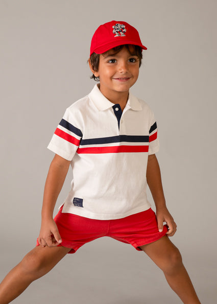 Mayoral Boys Cream Red Short Sleeved Polo 3107 037