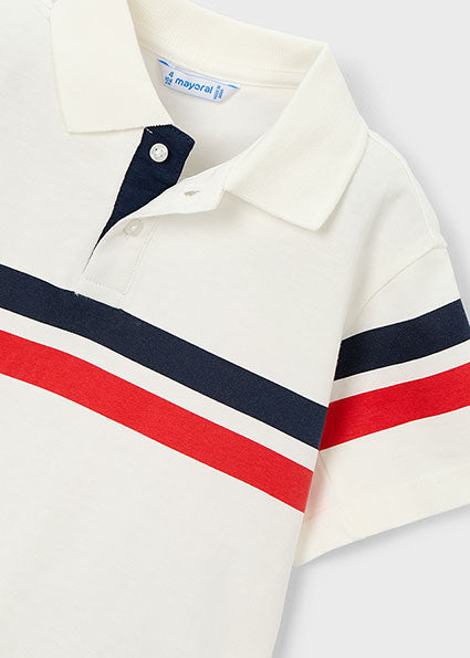 Mayoral Boys Cream Red Short Sleeved Polo 3107 037